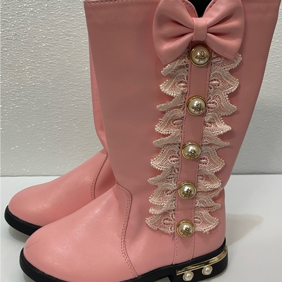 Kids Pink Bow Lace Riding Boots - Picture 8 of 8